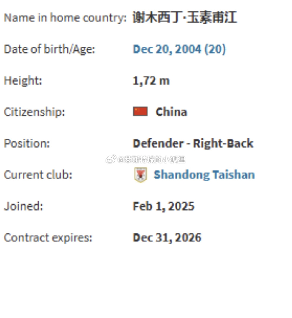  德轉顯示，因年齡造假被禁賽三個月的謝木西丁就是泰山的玉蘇甫