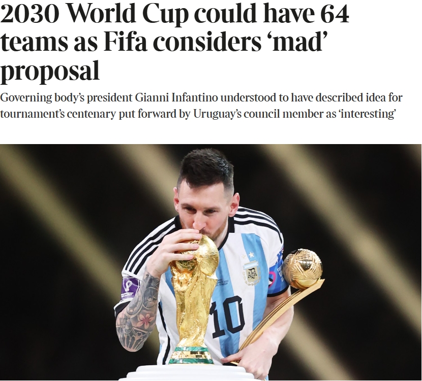  泰晤士：某官員稱2030世界杯擴軍64隊想法完全瘋狂，望盡快否決