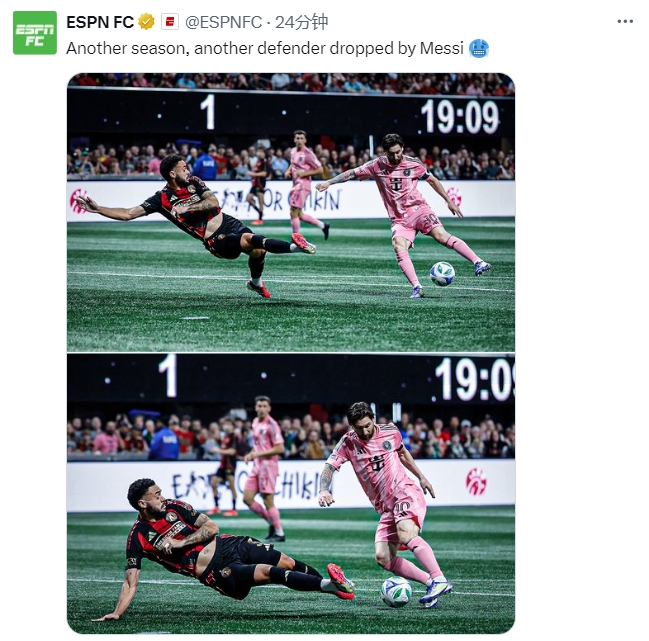  名場面記錄！ESPN曬照：又一個賽季，又一名后衛(wèi)被梅西扣倒