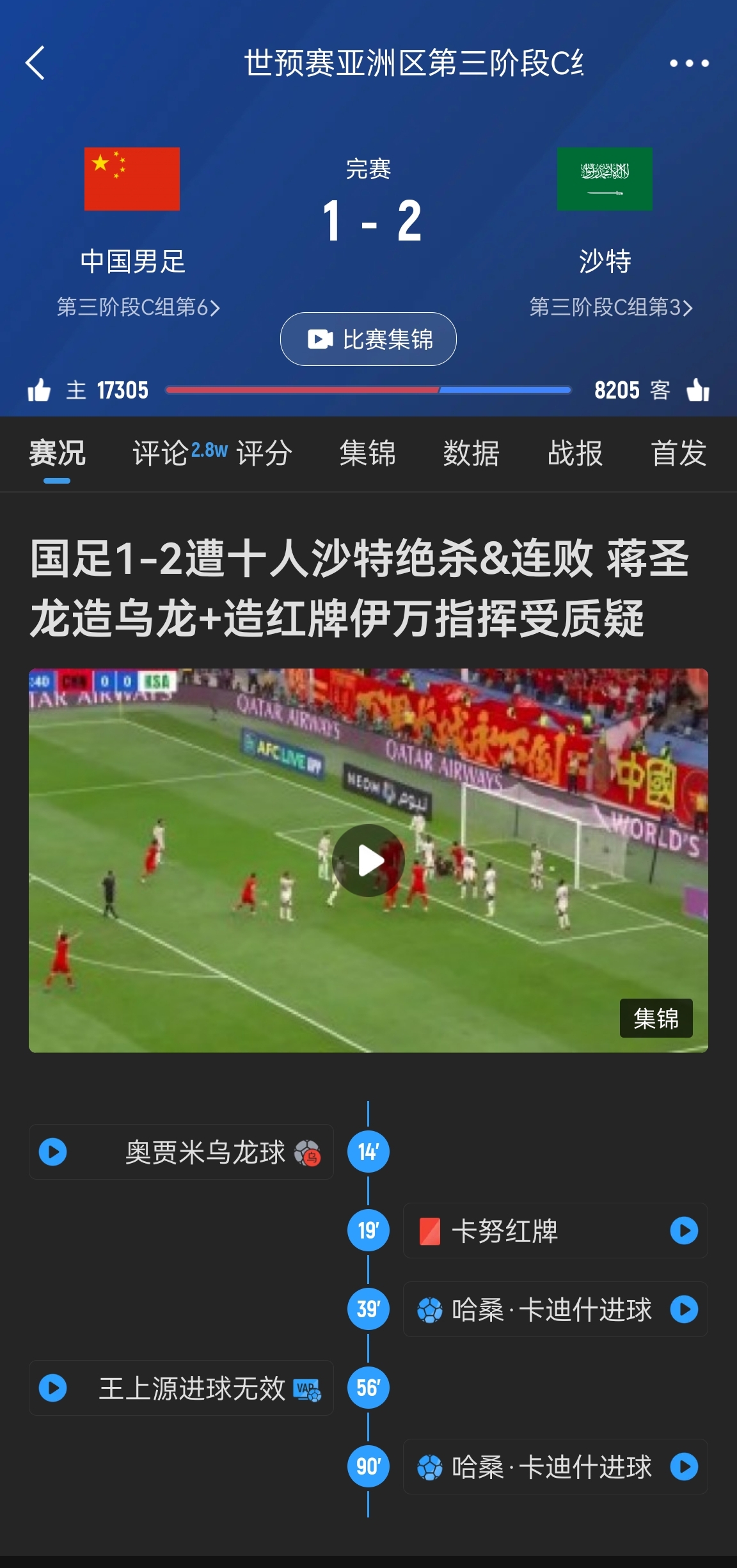  今天什么劇本？首戰(zhàn)沙特也是半場(chǎng)紅牌+蔣光太傷退，最后國(guó)足被翻