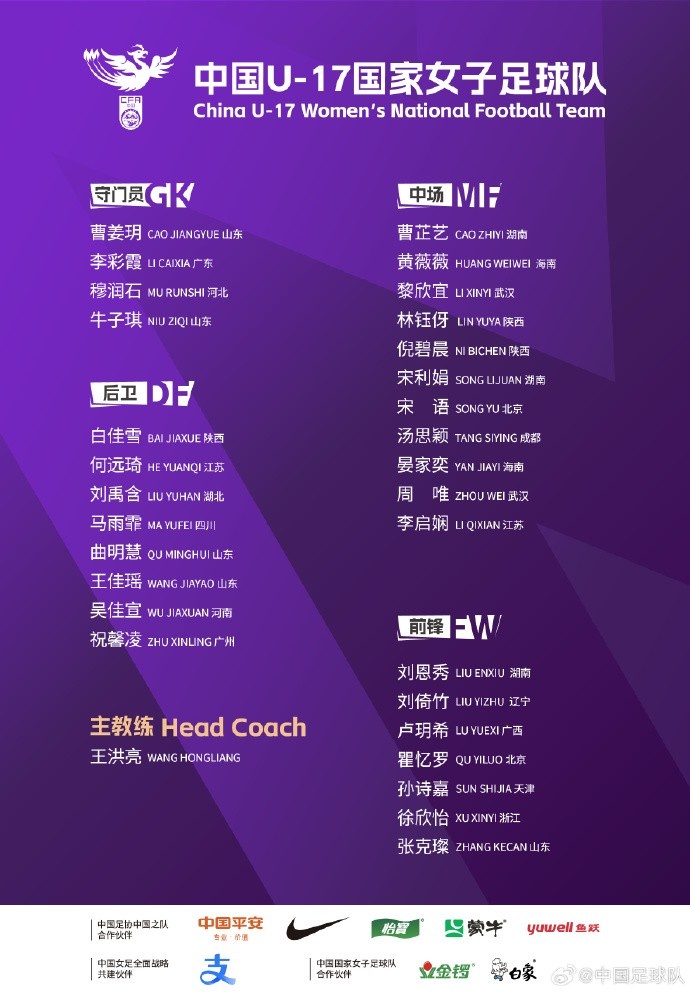  U17女足30人將在蘇州集訓(xùn)備戰(zhàn)世界杯，姜寧、朱挺擔(dān)任訓(xùn)練員